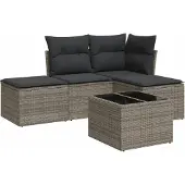 vidaXL 5-delige Loungeset met kussens poly rattan grijs