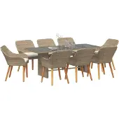 vidaXL Tuin Eettafel Set 9 st Beige poly rattan
