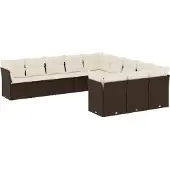 vidaXL 11-delige Loungeset met kussens poly rattan bruin