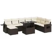 vidaXL 9-delige Loungeset met kussens poly rattan bruin