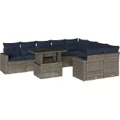 vidaXL 10-delige tuinbankset met kussens, grijs polyrotan