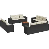 vidaXL 13-delige Loungeset met kussens poly rattan zwart