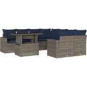 vidaXL 9-delige tuinbankset met kussens, grijs polyrotan
