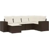 vidaXL 6-delige Loungeset met kussens poly rattan bruin