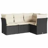 vidaXL 4-delige Loungeset met kussens poly rattan zwart