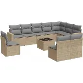 vidaXL 11-delige Tuinset met kussens poly rattan beige