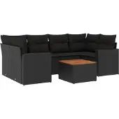 vidaXL 7-delige Loungeset met kussens poly rattan zwart