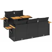 vidaXL 6-delige Loungeset met kussens poly rattan acacia zwart