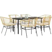 vidaXL 7-delige Tuinset met kussens poly rattan glas bruin