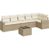vidaXL 7-delige Loungeset met kussens poly rattan beige