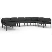 vidaXL 9-delige Loungeset met kussens aluminium antracietkleurig