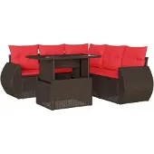 vidaXL 6-delige tuinbankset met kussens, bruin polyrotan