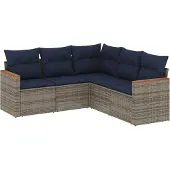 vidaXL 5-delige loungeset voor buiten, met kussens, grijs, kunststof riet