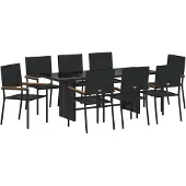 vidaXL Tuin Eettafel Set 9 st Zwart poly rattan