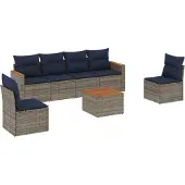 vidaXL 7-delige loungeset voor buiten, met kussens, grijs, kunststof riet