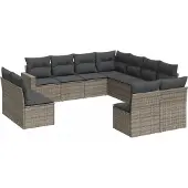 vidaXL 11-delige Loungeset met kussens poly rattan grijs