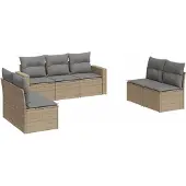 vidaXL 7-delige Loungeset met kussens poly rattan beige