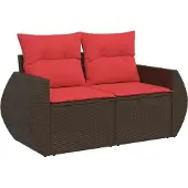 vidaXL 10-delige tuinbankset met kussens, bruin polyrotan