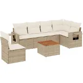 vidaXL 7-delige Loungeset met kussens poly rattan beige