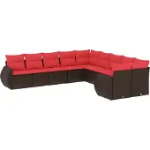 vidaXL 10-delige tuinbankset met kussens, bruin polyrotan