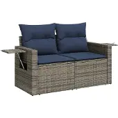 vidaXL 3-delige loungeset voor de tuin met kussens, grijs, kunststof riet