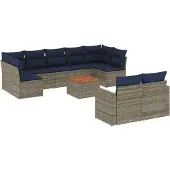 vidaXL 10-delige loungeset voor de tuin met kussens, grijs, polyrotan