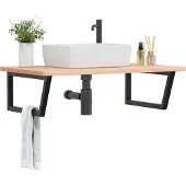 vidaXL Badkamer wandschap staal en massief beukenhout
