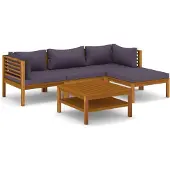 vidaXL 5-delige Loungeset met kussens massief acaciahout