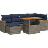 vidaXL 7-delige Loungeset met kussens poly rattan grijs