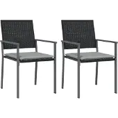 vidaXL Tuinstoelen 2 st met kussens 54x62,5x89 cm poly rattan zwart