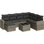 vidaXL 8-delige Loungeset met kussens poly rattan grijs