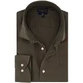 Tommy Hilfiger overhemd legergroen linnen semi-wide collar