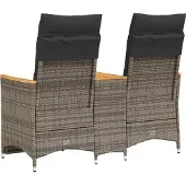 vidaXL Tuinbank 2-zits verstelbaar met tafel poly rattan grijs