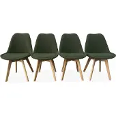 Sweeek Scandinavische boucléstoel met houten poten (set van 4) Donker kaki