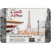 CONTÉ À PARIS 2186 Schetsset 12-delig | Teken- en schetspotloden in metalen doos - The Sketch Set