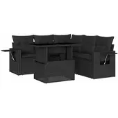 vidaXL 6-delige tuinmeubelset met kussens, zwart, polyrotan