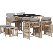 vidaXL 9-delige Tuinset met kussens poly rattan gemengd beige