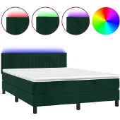 vidaXL Boxspring met matras en LED fluweel donkergroen 140x190 cm
