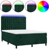 vidaXL Boxspring met matras en LED fluweel donkergroen 140x200 cm