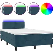 vidaXL Boxspring met matras en LED fluweel donkerblauw 120x190 cm