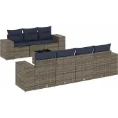 vidaXL 8-delige tuinbankset met kussens, grijs polyrotan