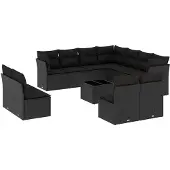 vidaXL 12-delige Loungeset met kussens poly rattan zwart