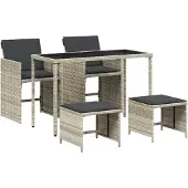 vidaXL 5-delige Tuinset met kussens poly rattan lichtgrijs