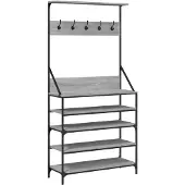 vidaXL Kledingrek met schoenenrek 90x34x184 cm grijs sonoma eikenkleur