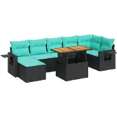 vidaXL 8-delige Loungeset met kussens poly rattan zwart