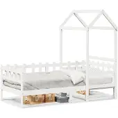 vidaXL Slaapbank met bedhuis 80x200 cm massief grenenhout wit