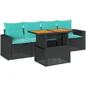 vidaXL 5-delige tuinmeubelset met kussens, zwart, polyrotan