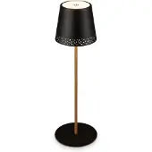 Briloner B.K.Licht Kiki - Tafellamp oplaadbaar - snoerloze lamp - dimbaar - voor buiten en binnen - USB-C - in hoogte verstelbaar - Ø12cm - zwart / hout