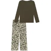 Schiesser Pyjama ' Selected Premium ' crème / olijfgroen