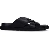 Manfield Zwarte leren slippers | Maat 45